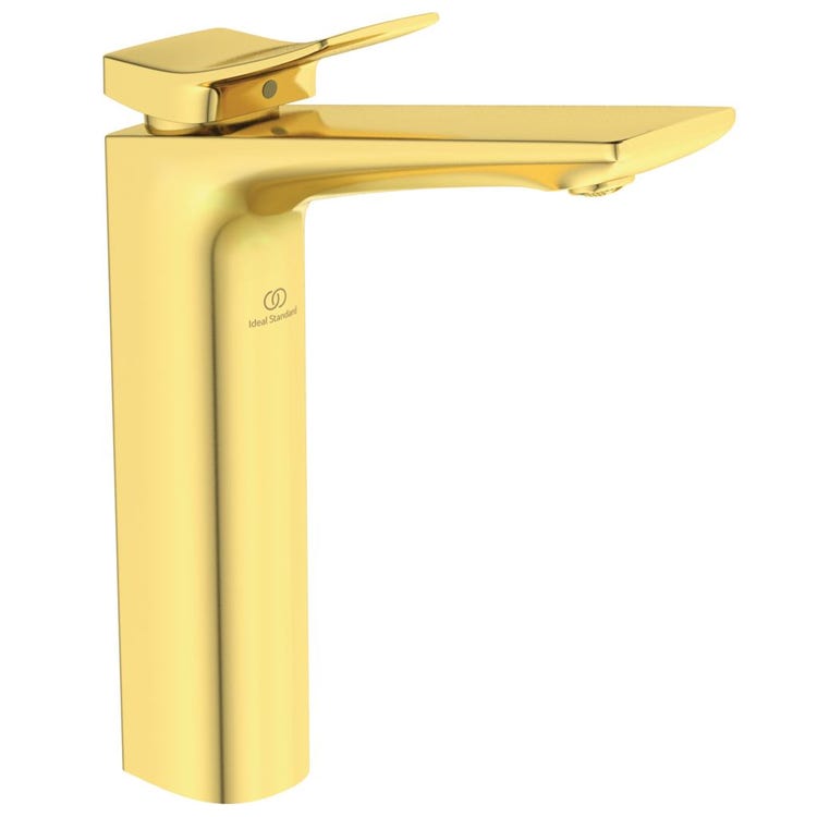 Ideal Standard Einhebelmischer zur Aufstellung auf der Waschbeckenplatte, mit Ablauf, Oberfläche brushed gold CONCA BC757A2