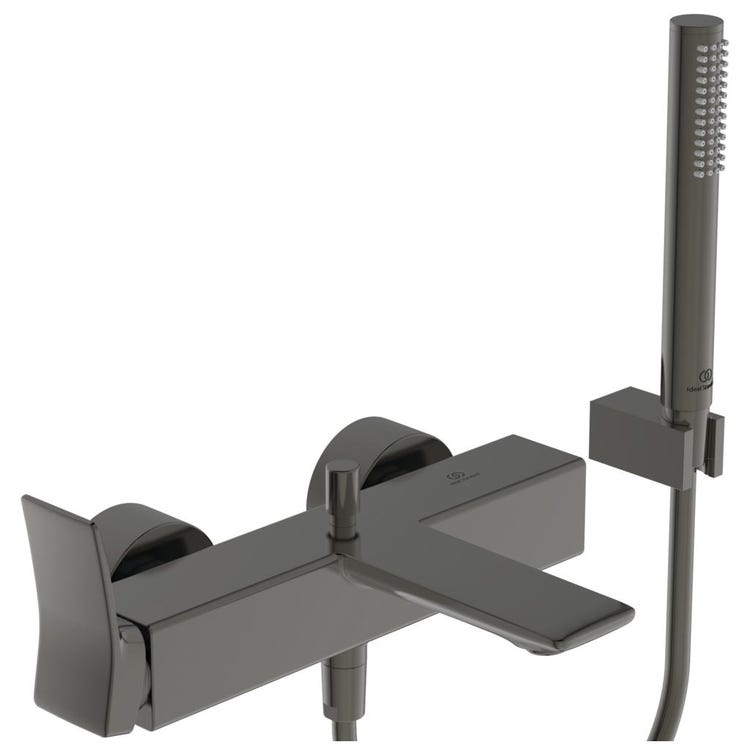 Ideal Standard Einhandmischer außen für Badewanne/Dusche, mit Handbrause 1 Funktion, feste Halterung und 160 cm Schlauch, Oberfläche Magnetic Grey CONCA BC763A5