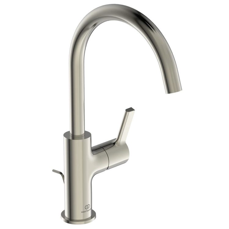 Ideal Standard Einhebelmischer für Waschtisch H. 31 cm, mit Ablauf, Silber Storm Oberfläche JOY BC777GN