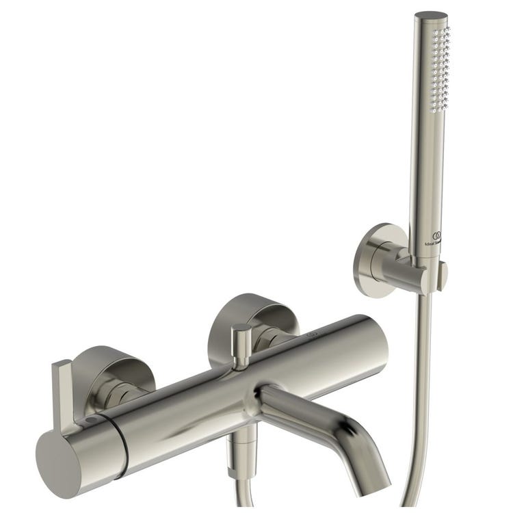 Ideal Standard Einhebelmischer für Badewanne/Dusche, mit Duschkopf mit 1 Funktion, feste Wandhalterung und 160 cm Schlauch, Silber Storm Oberfläche JOY BC787GN