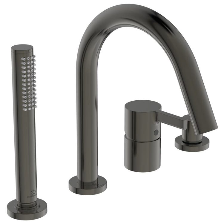 Ideal Standard Badrandgruppe 4 Löcher, mit Umsteller, Auslauf, Einhandbrause mit 1 Funktion und Brausehalter, Oberfläche magnetic grey JOY BC789A5