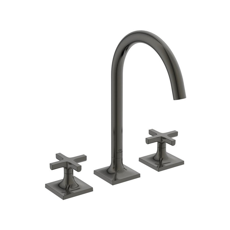 Ideal Standard Zweihebel-Waschtischmischer, mit Kreuzgriff, ohne Ablauf, schwenkbarer Auslauf, Oberfläche Magnetic Grey JOY NEO BD145A5