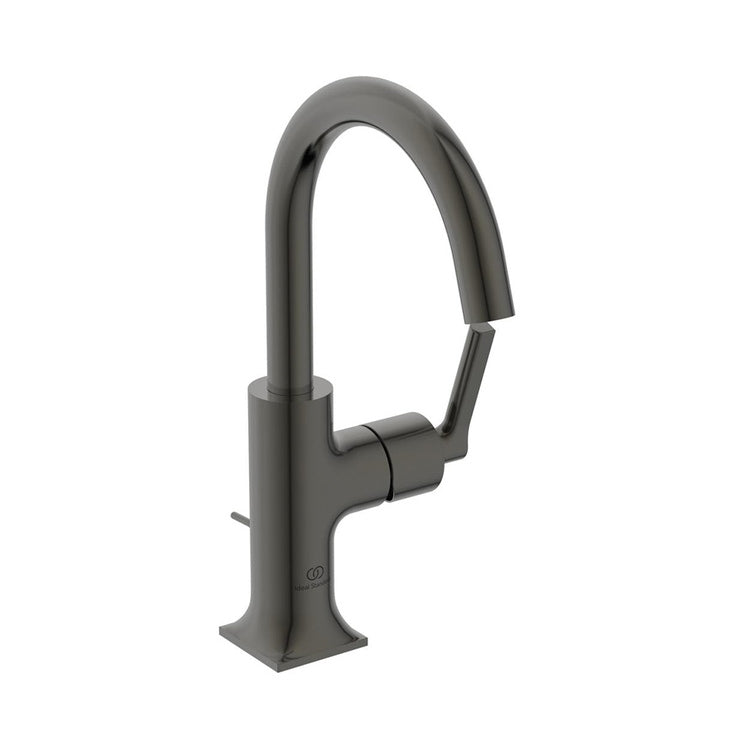 Ideal Standard Einhebelmischer H. 27 cm für Waschbecken, mit seitlichem linearem Griff, mit Ablauf, mit schwenkbarem Auslauf, Oberfläche Magnetic Grey JOY NEO BD147A5