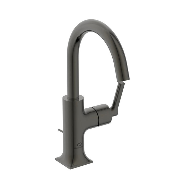 Ideal Standard Einhebelmischer H. 27 cm für Waschbecken, mit seitlichem linearem Griff, mit Ablauf, mit schwenkbarem Auslauf, Oberfläche Magnetic Grey JOY NEO BD147A5