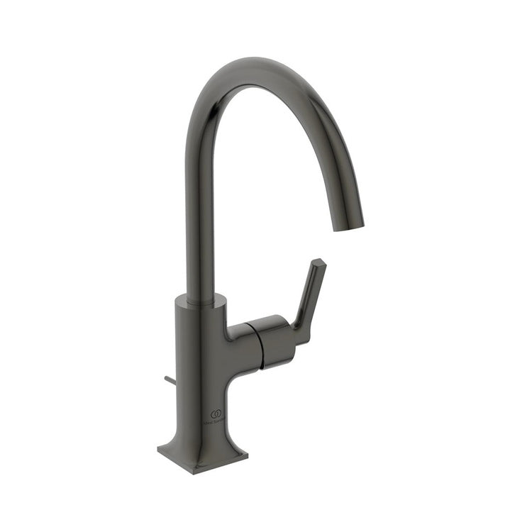 Ideal Standard Einhebelmischer H. 31 cm für Waschbecken, mit seitlichem linearem Griff, mit Ablauf, mit schwenkbarem Auslauf, Oberfläche Magnetic Grey JOY NEO BD149A5