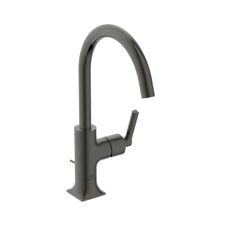 Ideal Standard Einhebelmischer H. 31 cm für Waschbecken, mit seitlichem linearem Griff, mit Ablauf, mit schwenkbarem Auslauf, Oberfläche Magnetic Grey JOY NEO BD149A5