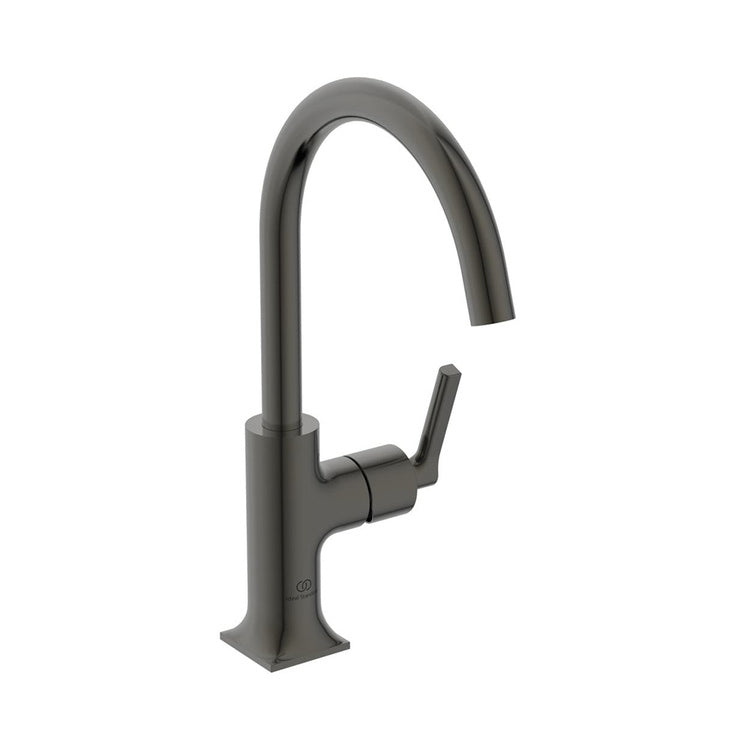 Ideal Standard Einhebelmischer H. 31 cm für Waschbecken, mit seitlichem linearem Griff, ohne Ablauf, mit schwenkbarem Auslauf, Oberfläche Magnetic Grey JOY NEO BD150A5