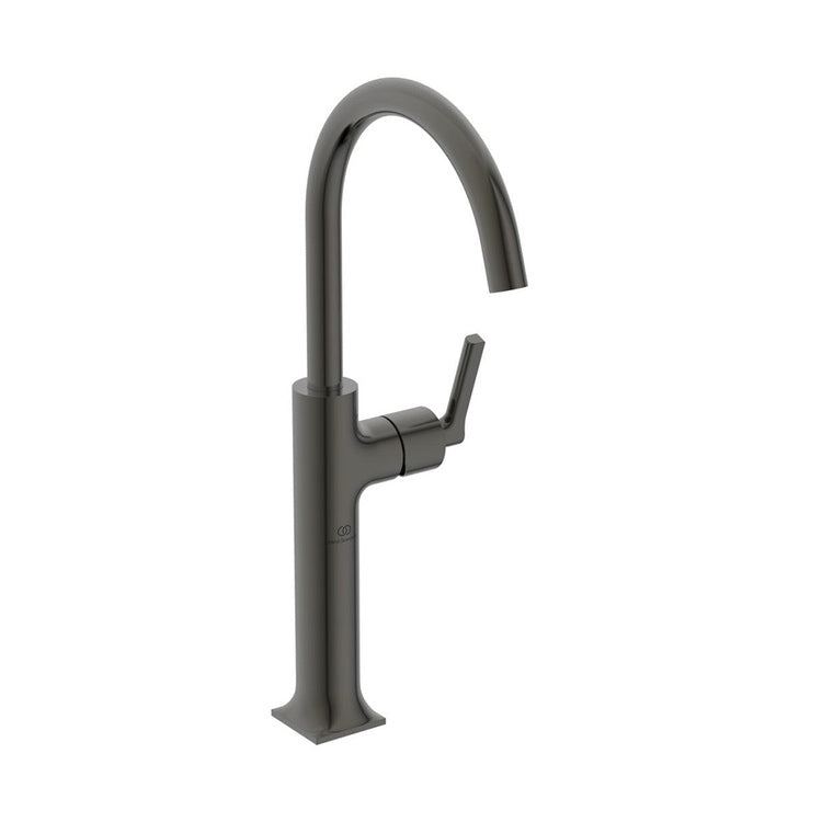 Ideal Standard Einhandmischer zum Aufstellen auf der Arbeitsplatte, seitlicher Lineargriff, mit schwenkbarem Auslauf, ohne Ablauf, Oberfläche magnetic grey JOY NEO BD156A5
