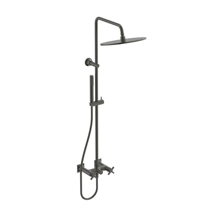 Ideal Standard Mechanische Duschsäule, mit Zweigriffmischer, Umsteller, Kreuzgriffe, Kopfbrause Ø 30 cm, Handbrause und flexibler Schlauch, Oberfläche magnetic grey JOY NEO BD158A5