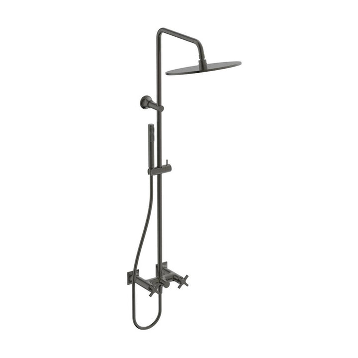 Ideal Standard Mechanische Duschsäule, mit Zweigriffmischer, Umsteller, Kreuzgriffe, Kopfbrause Ø 30 cm, Handbrause und flexibler Schlauch, Oberfläche magnetic grey JOY NEO BD158A5