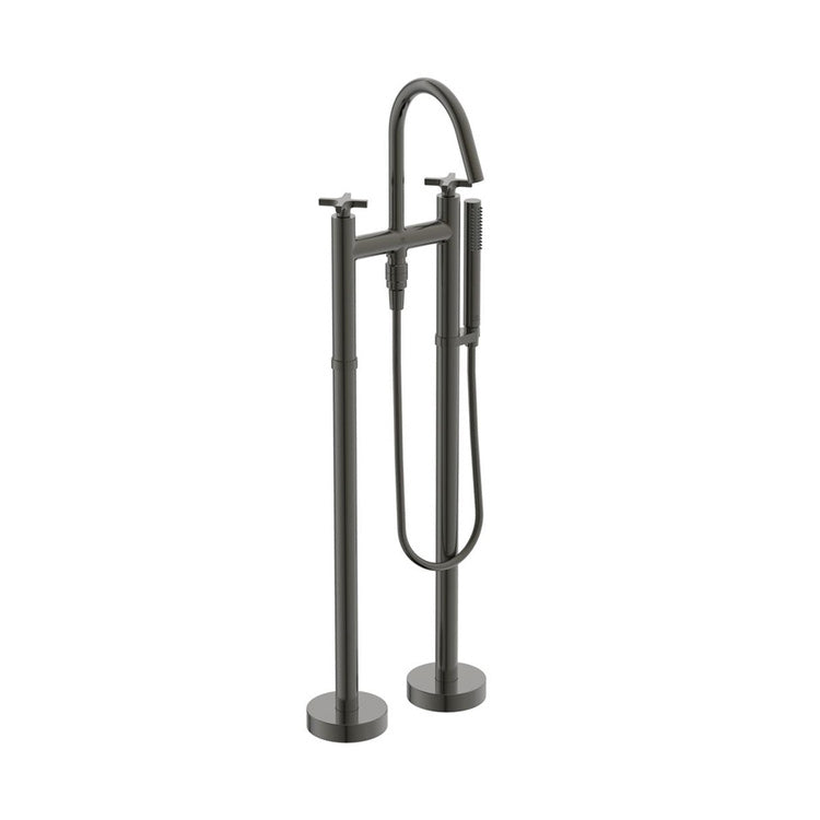 Ideal Standard Freistehender Badewannenmischer, mit Auslauf, zwei Kreuzhebeln, Umsteller und Handbrause, Unterputzkörper inklusive, Oberfläche magnetic grey JOY NEO BD168A5