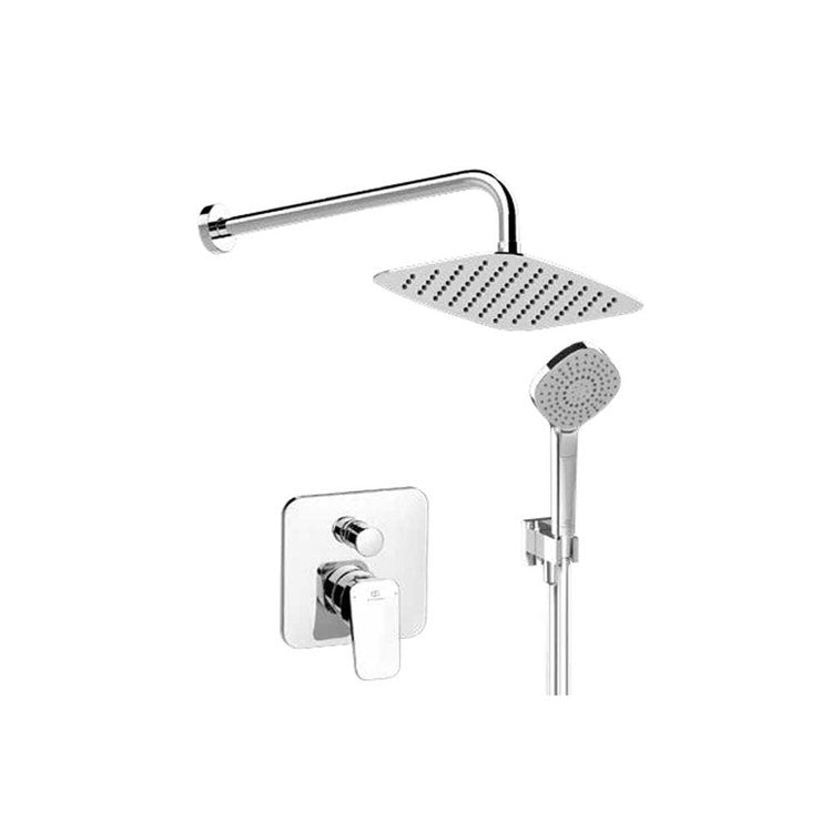Ideal Standard Duschset mit Mischbatterie, Duschkopf 20x30 cm, Multifunktionshandbrause mit festem Halter und Schlauch, Chrom-Finish CERAPLAN BD194AA