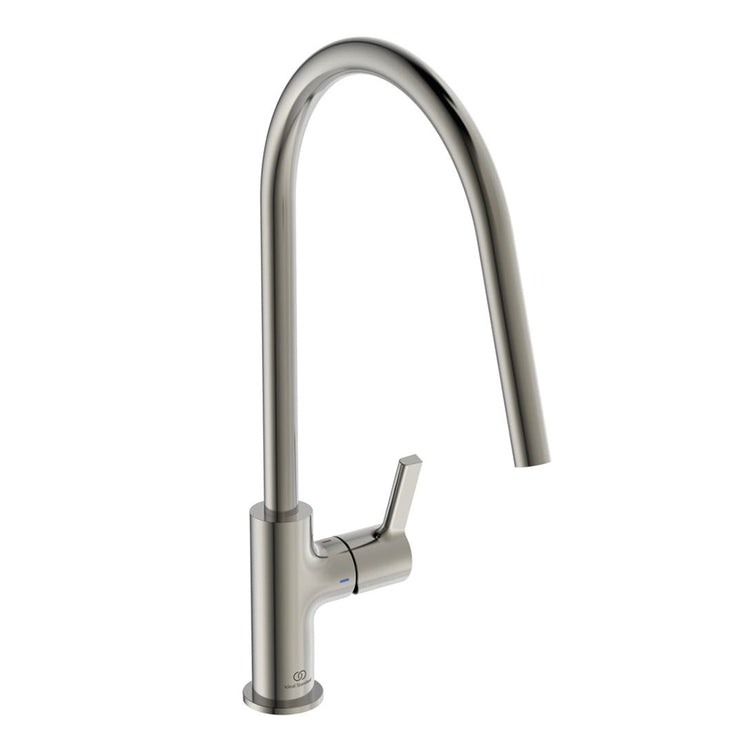 Ideal Standard Einhandmischer H. 42 cm für Spüle, mit schwenkbarem Auslauf, Oberfläche Silver Storm GUSTO BD408GN