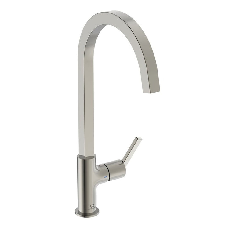 Ideal Standard Einhebelmischer H. 42 cm für Spüle, mit hohem, eckigem Auslauf, Oberfläche Silver Storm GUSTO BD411GN