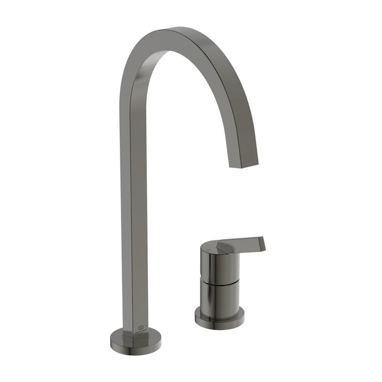Ideal Standard Einhandmischer H. 40 cm, mit 2 Löchern und hoher quadratischer Auslauf, Oberfläche gebürstetes Gold GUSTO BD423A2
