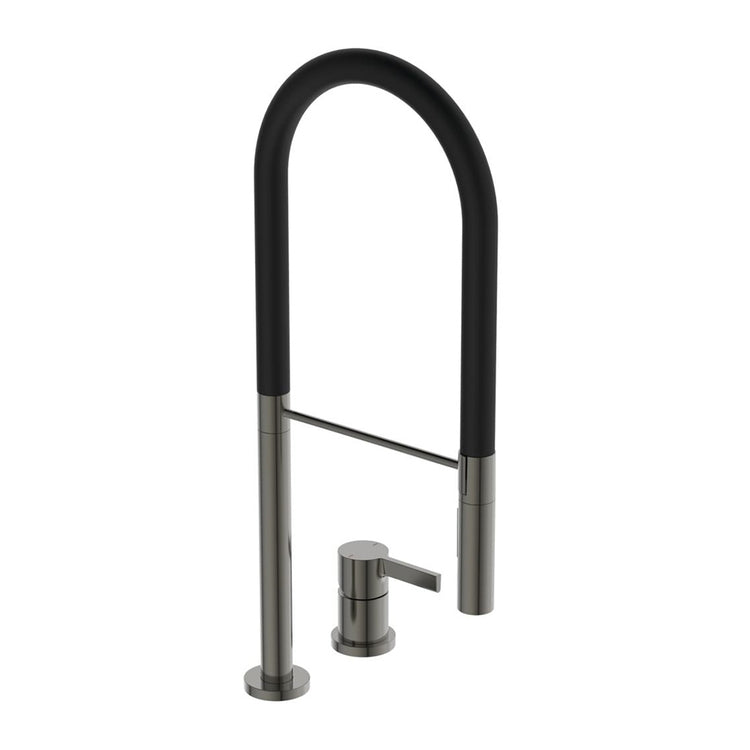 Ideal Standard Einhebel-Profimischer H. 60 cm, 2-Loch, mit schwenkbarem Auslauf und Brause, Oberfläche gebürstetes Gold GUSTO BD425A2