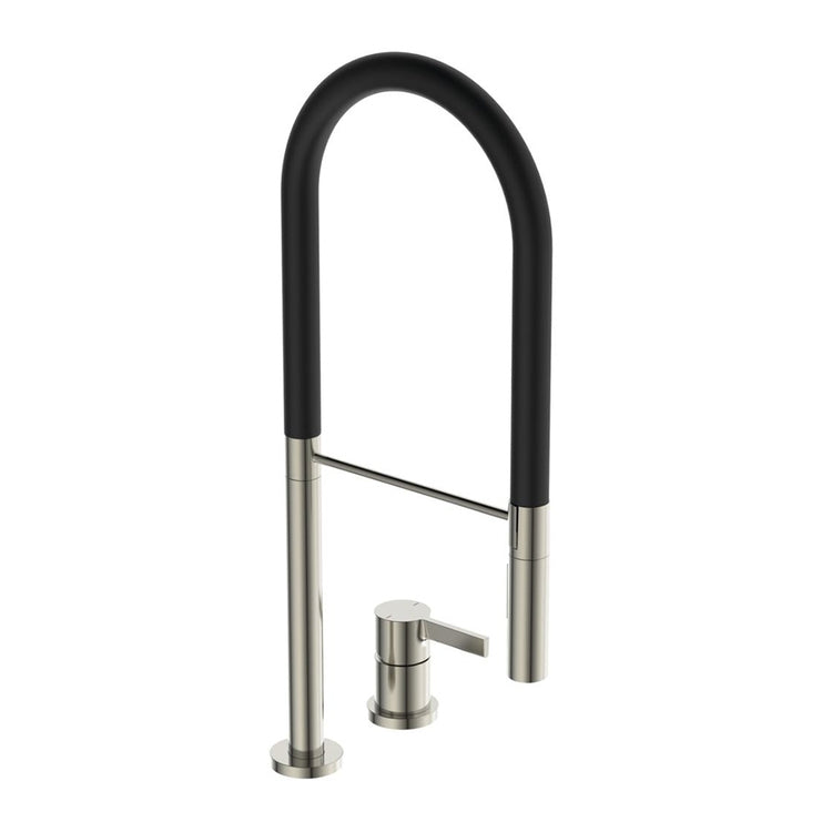 Ideal Standard Professioneller Einhebelmischer H. 60 cm, 2-Loch, mit schwenkbarem Auslauf und Brause, Oberfläche Silver Storm GUSTO BD425GN