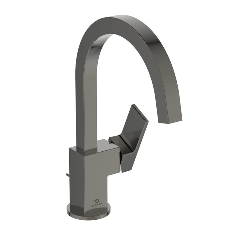 Ideal Standard Einhebelmischer H. 31 cm für Waschbecken mit hohem Auslauf, mit Bedienhebel und Ablaufgarnitur 1-1/4", Oberfläche magnetic grey EXTRA BD504A5