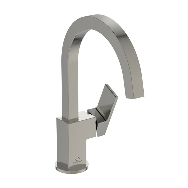 Ideal Standard Einhandmischer H. 31 cm für Waschbecken mit hohem Auslauf, ohne Bedienhebel und 1-1/4 Ablaufventil, Oberflächenfinish Silver Storm EXTRA BD505GN