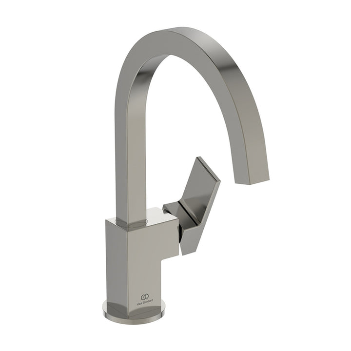 Ideal Standard Einhandmischer H. 31 cm für Waschbecken mit hohem Auslauf, ohne Bedienhebel und 1-1/4 Ablaufventil, Oberflächenfinish Silver Storm EXTRA BD505GN