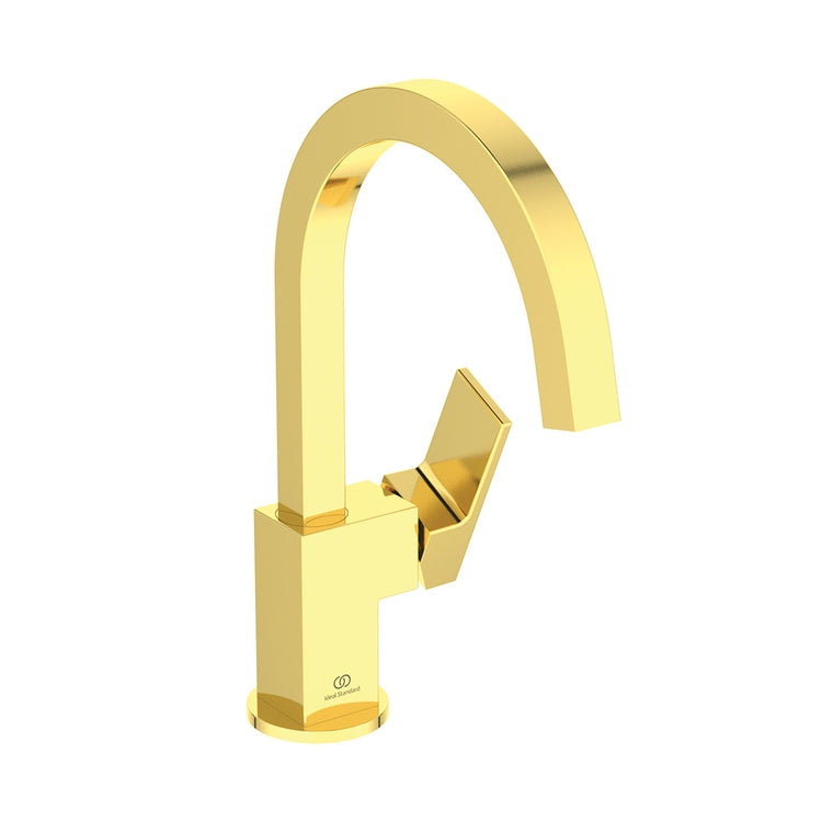 Ideal Standard Einhebelmischer H. 31 cm für Waschbecken mit hohem Auslauf, ohne Bedienhebel und Ablaufgarnitur 1-1/4", Oberfläche brushed gold EXTRA BD505A2