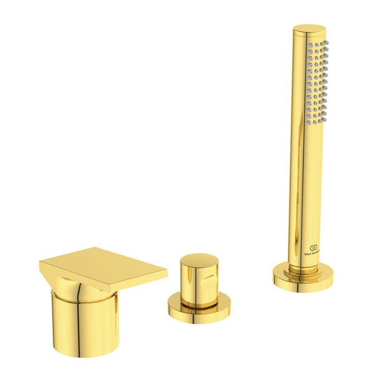 Ideal Standard Badewannenrandgruppe 3 Löcher, mit Umschalter, Einhebelmischer, Handbrause Stick und Flexschlauch 175 cm, Oberfläche brushed gold EXTRA BD517A2