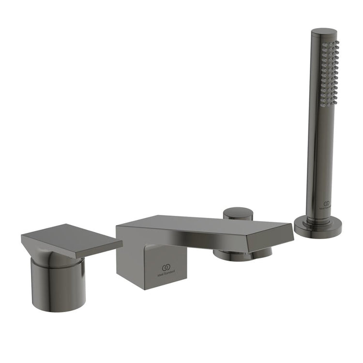 Ideal Standard Wannenrandgruppe 4 Löcher, mit integriertem Umschalter, Einhebelmischer, Handbrause Stick und 175 cm Schlauch, Oberfläche gebürstetes Gold EXTRA BD518A2