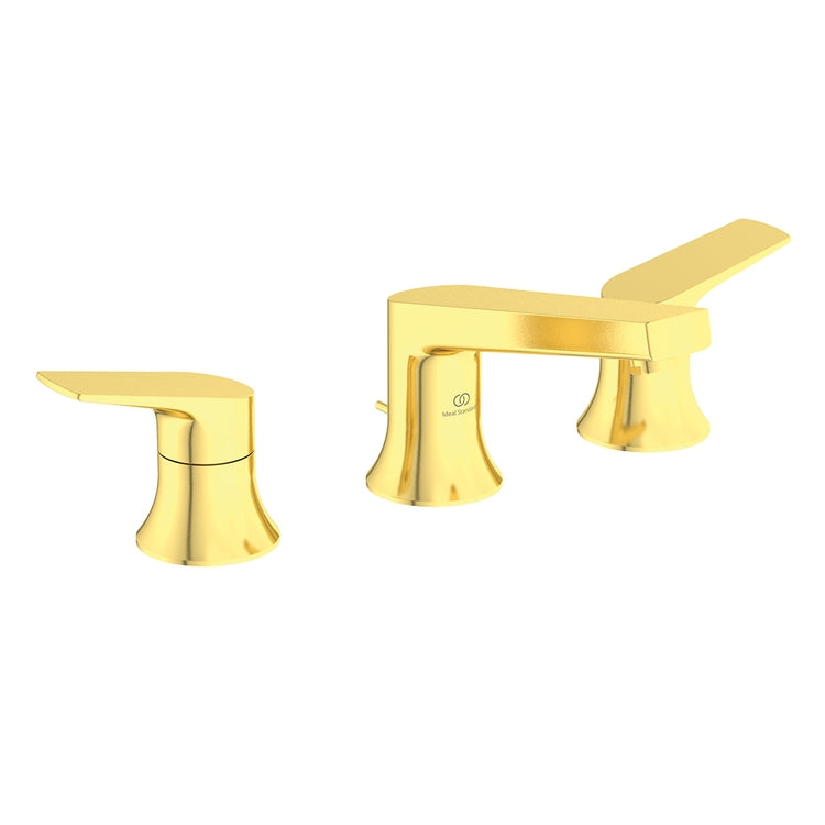 Ideal Standard Waschtischarmatur mit 3 Löchern, mit Bedienhebel und 1-1/4'' Ablaufgarnitur, Oberfläche brushed gold LA DOLCE VITA BD661A2