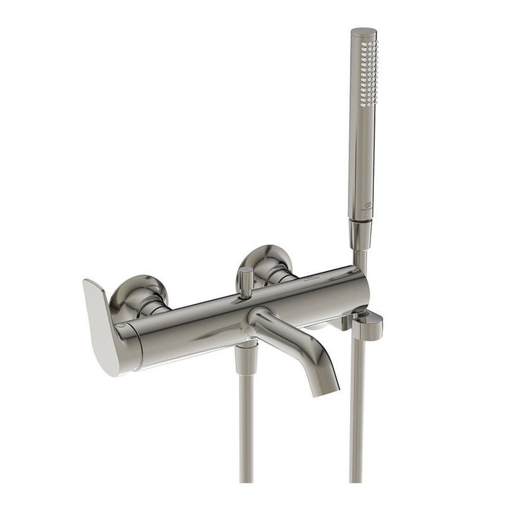 Ideal Standard Einhebelmischer für Badewanne oder Dusche, mit Umsteller, Stab-Handbrause, festem Halter und 125 cm Schlauch, Oberfläche Silver Storm LA DOLCE VITA BD667GN