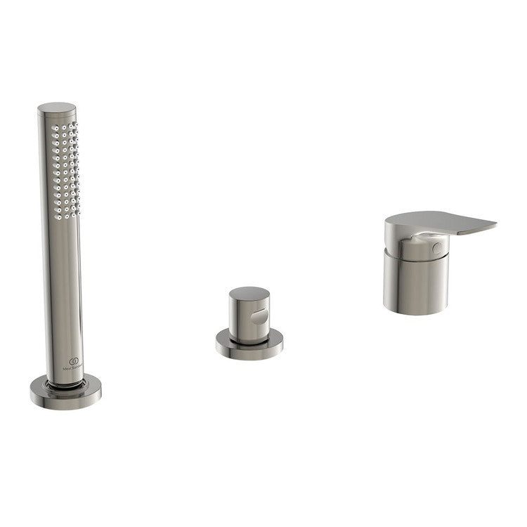 Ideal Standard Wannenrandgruppe 3 Löcher, mit Umsteller, Handbrause-Stick, Brausehalter und 175 cm Schlauch, Silber Storm LA DOLCE VITA BD670GN