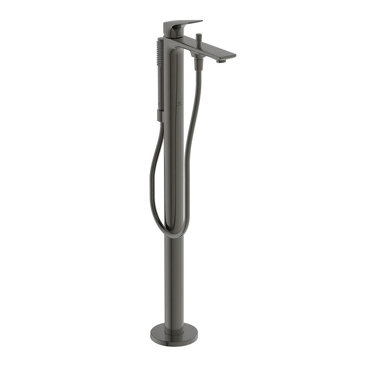 Ideal Standard Freistehender Badewannenmischer mit Umsteller, Stab-Handbrause, 125 cm Schläuche und Brausehalter, ohne Einbaukörper, Oberfläche magnetic grey LA DOLCE VITA BD673A5