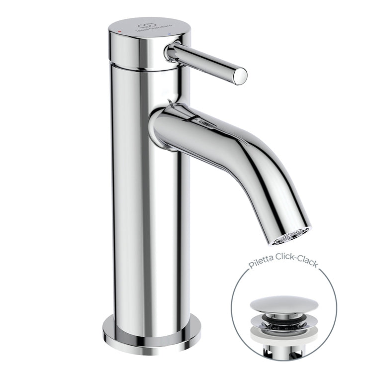 Ideal Standard Einhandmischer H. 15 cm für Waschtisch, mit Click-Clack-Ablaufgarnitur, mit BlueStart-System, Chromoberfläche CERALINE BD759AA
