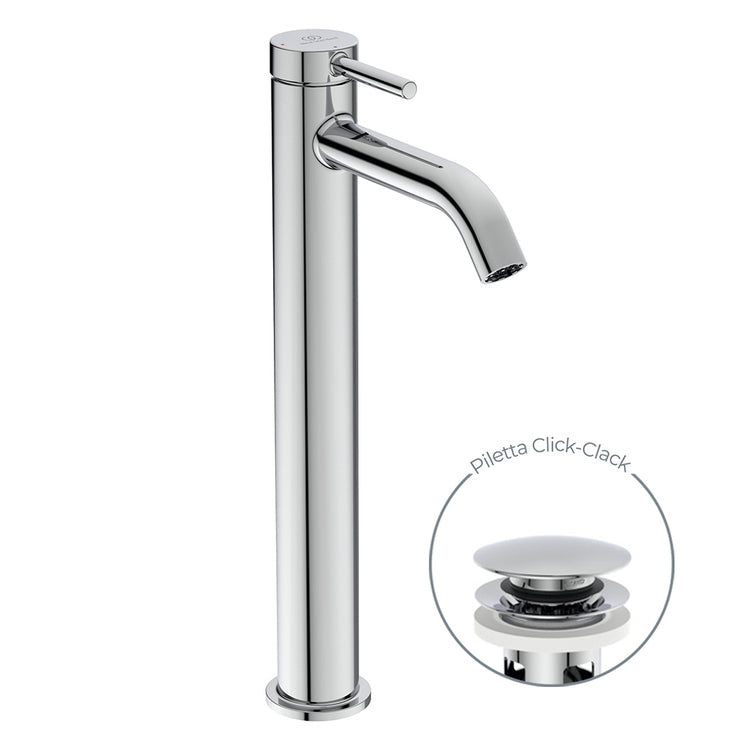 Ideal Standard Einhandmischer H. 31 cm für Waschtisch, mit Click-Clack-Ablauf, mit BlueStart-System, Chromoberfläche CERALINE BD960AA