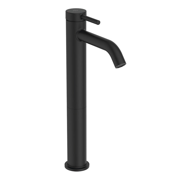 Ideal Standard Einhebelmischer H. 31 cm für Waschbecken, ohne Bedienungs- und Ablaufstangen, mit BlueStart-System, Farbe Schwarz matt CERALINE BD762XG