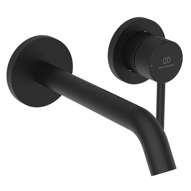 Ideal Standard Einhandmischer T. 19 cm für Waschtisch, wandmontiert, ohne Einbaukörper, Schwarz matt CERALINE BD764XG