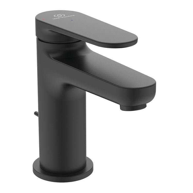 Ideal Standard Einhebelmischer H. 13 cm für Waschbecken, mit Bedienhebel und Ablaufventil 1-1/4", mit BlueStart-System, Farbe Schwarz matt CERAFINE O BD767XG