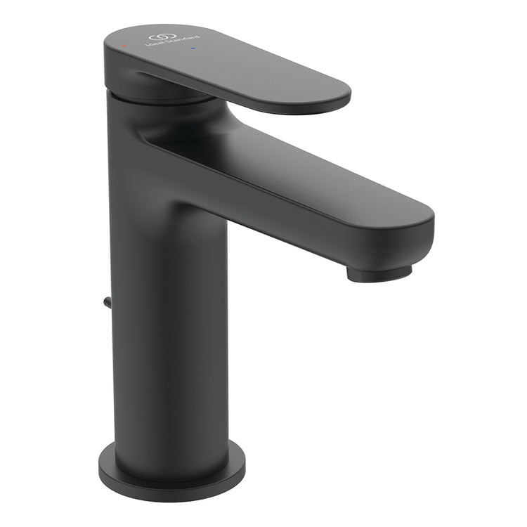 Ideal Standard Einhebelmischer H. 15 cm für Waschbecken, mit Bedienhebel, Ablaufventil 1-1/4" und BlueStart-System, Farbe Schwarz matt CERAFINE O BD769XG