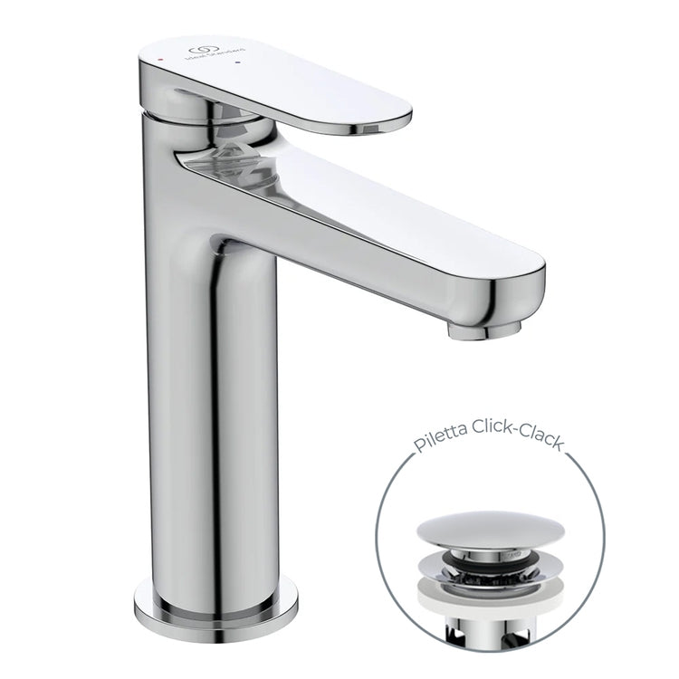 Ideal Standard Einhandmischer H. 17 cm für Waschbecken, Abfluss Click-Clack und BlueStart-System, Chromoberfläche CERAFINE O BD772AA