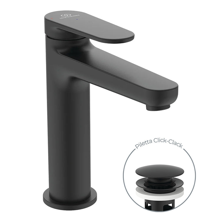 Ideal Standard Einhebelmischer H. 17 cm für Waschbecken, Ablaufventil Click-Clack und BlueStart-System, Farbe Schwarz matt CERAFINE O BD772XG