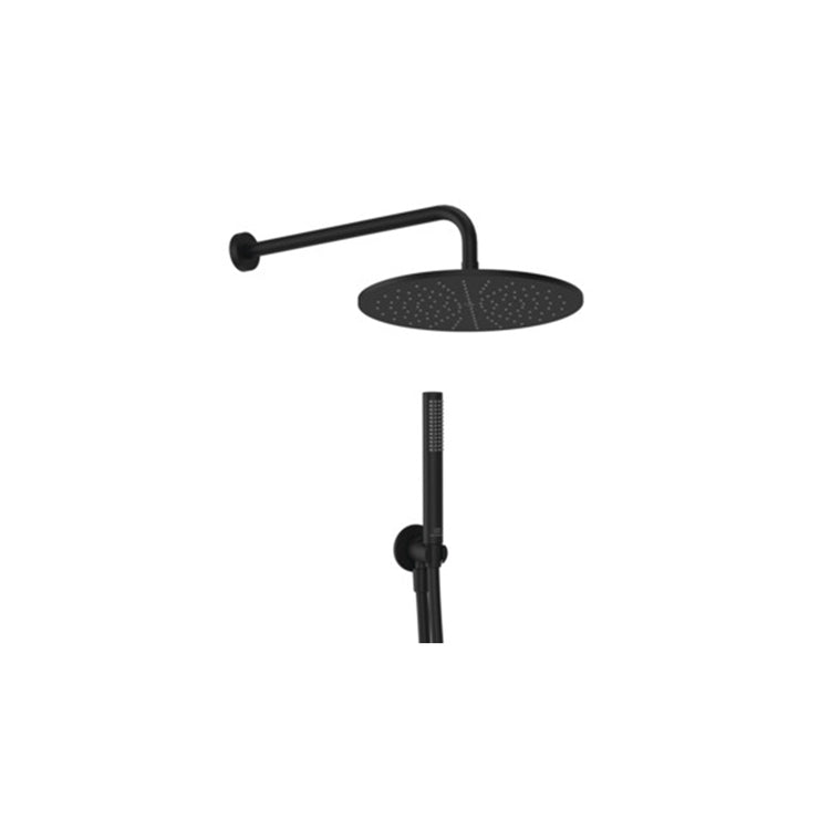 Ideal Standard Duschset light rund mit Wandarm, runder Duschkopf Ø 30 cm, Handbrause stick, Auslassanschluss mit festem Halter und Schlauch 175 cm, Farbe seidenmatt schwarz IDEALRAIN BD825XG