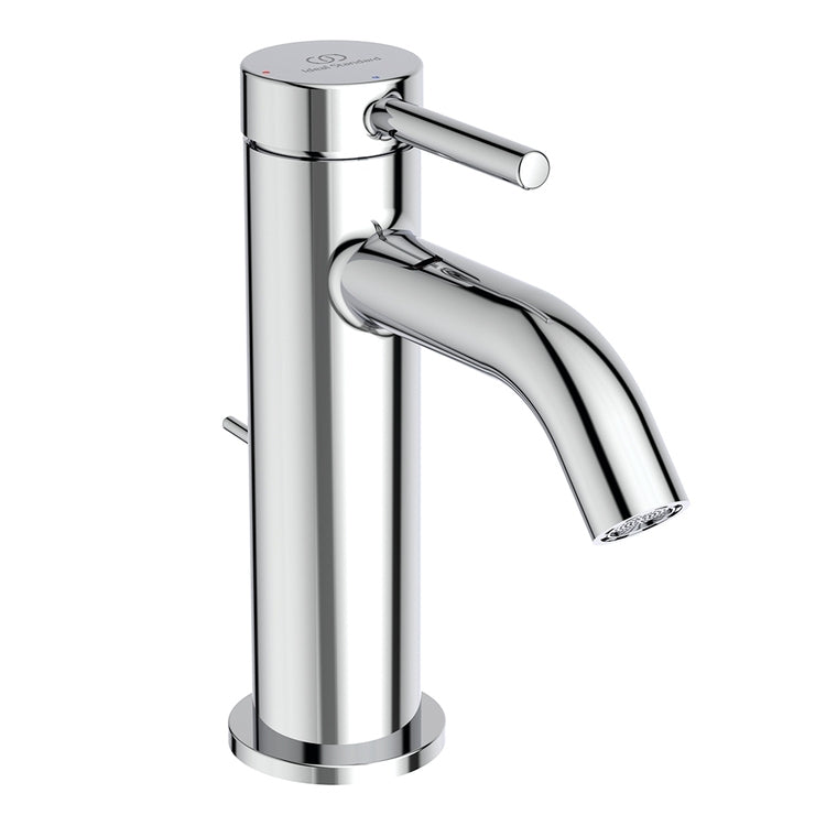 Ideal Standard Einhebelmischer H. 15 cm für Waschbecken, mit Bedienhebel und Ablaufgarnitur 1-1/4", mit BlueStart-System, Chromoberfläche CERALINE BD758AA