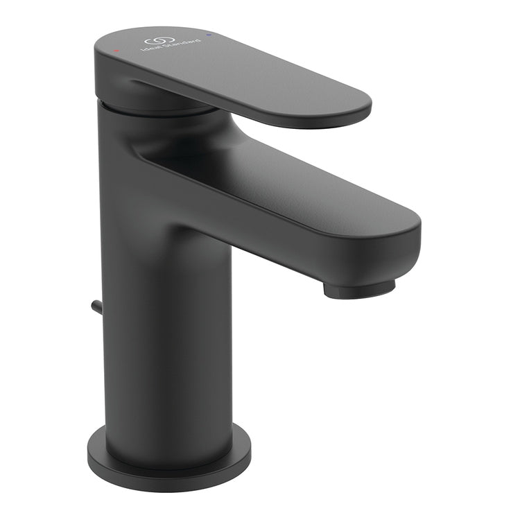 Ideal Standard Einhebelmischer H. 13 cm für Waschbecken, mit Bedienhebel und Ablaufgarnitur 1-1/4", Schwarz matt CERAFINE O BD907XG