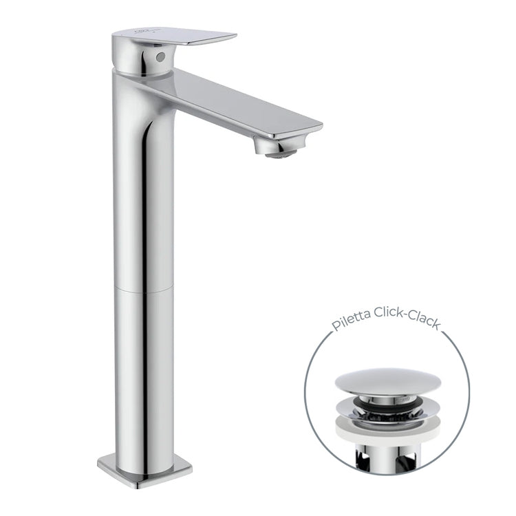 Ideal Standard Einhebelmischer H. 30 cm für Waschbecken, mit Click-Clack-Ablauf, Chrom-Finish CERALIFE C BE051AA