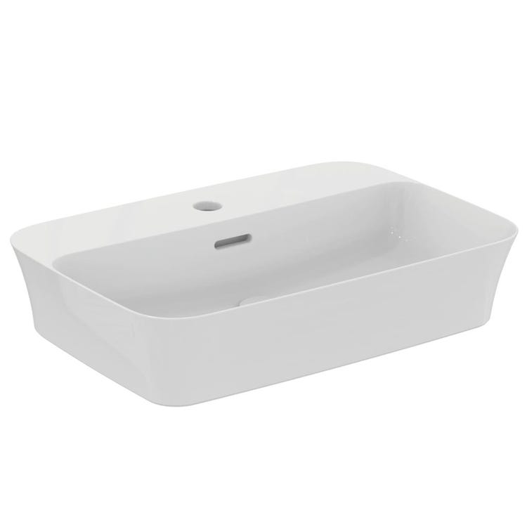 Ideal Standard Aufsatzwaschbecken 55 cm Einlochbohrung, mit Überlauf, Weiß glänzende Oberfläche IPALYSS E207701