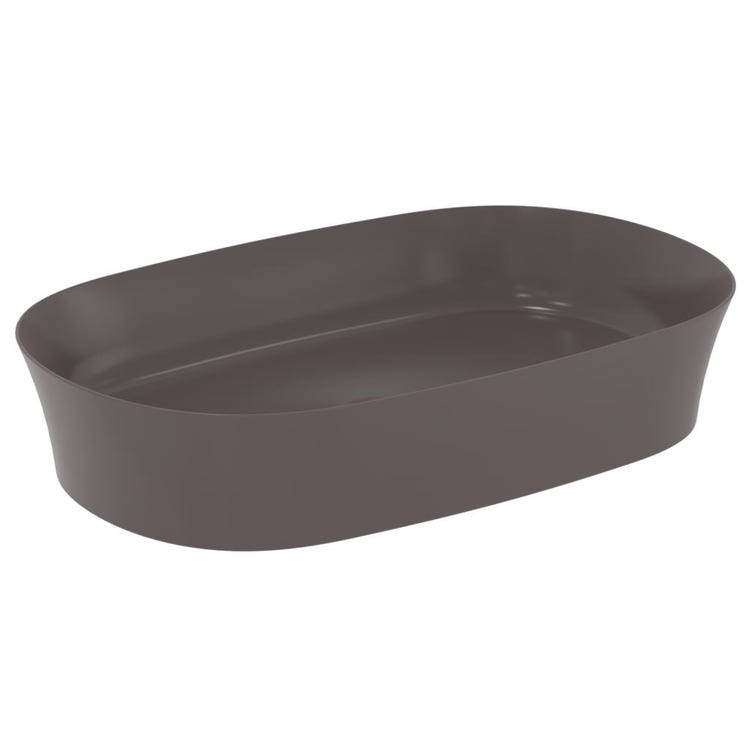 Ideal Standard Aufsatzwaschbecken 60 cm, ohne Überlauf, mit Ablaufgarnitur, Farbe Ardesia, mattes Finish IPALYSS E1396V5
