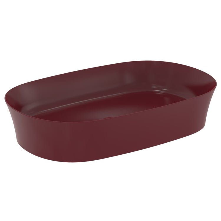 Ideal Standard Aufsatzwaschbecken 60 cm, ohne Überlauf, mit Ablaufgarnitur, Farbe Granatapfel, mattes Finish IPALYSS E1396V6
