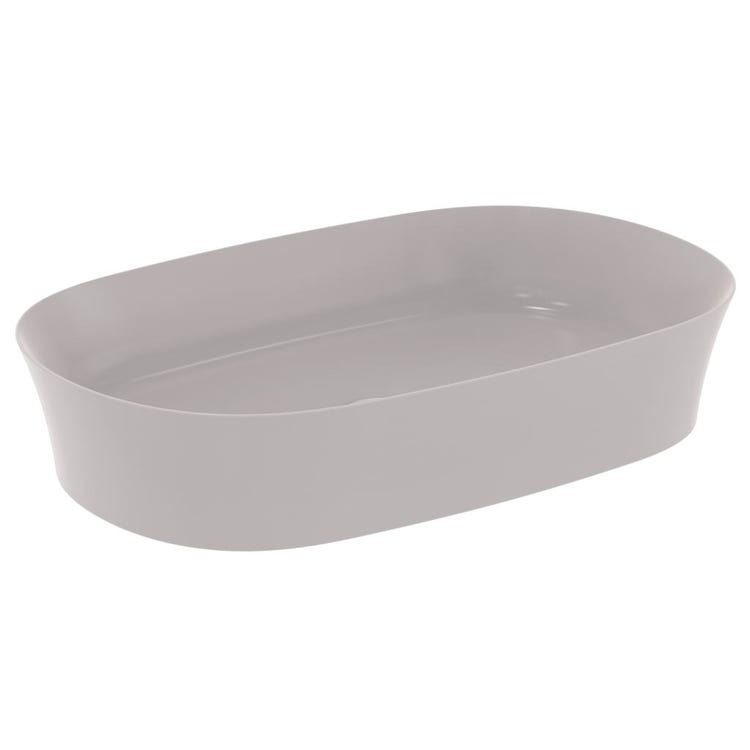 Ideal Standard Aufsatzwaschbecken 60 cm, ohne Überlauf, mit Ablaufgarnitur, Farbe Zementgrau, matte Oberfläche IPALYSS E1396V9