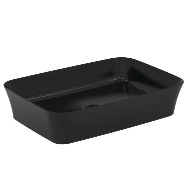 Ideal Standard Aufsatzwaschbecken 55 cm, ohne Überlauf, mit Abfluss, Farbe schwarz matt IPALYSS E2076V3