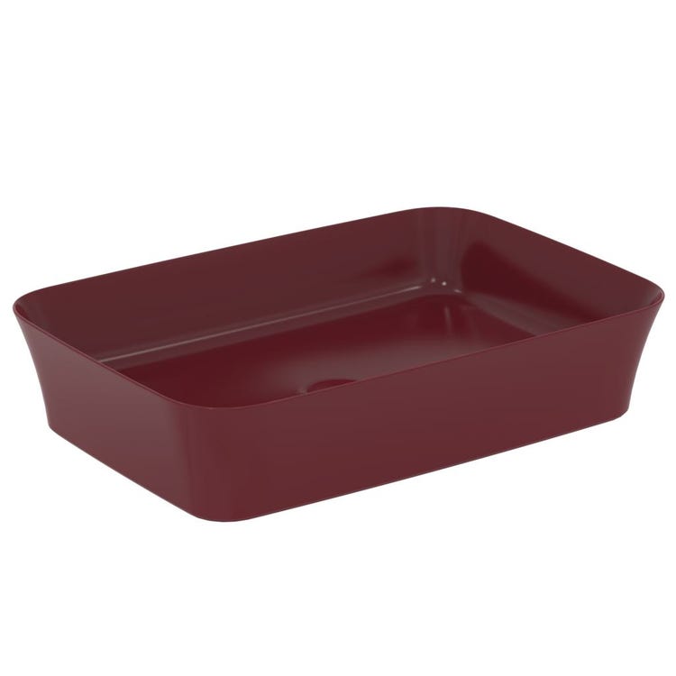Ideal Standard Aufsatzwaschbecken 55 cm, ohne Überlauf, mit Ablaufgarnitur, Farbe Granatapfel, mattes Finish IPALYSS E2076V6