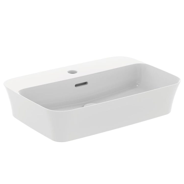 Ideal Standard Aufsatzwaschbecken 55 cm Einloch, mit Überlauf, Farbe Seidenweiß, mattes Finish IPALYSS E2077V1